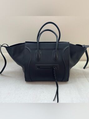 Phoebe Philo Era CELINE Black Pebbled Leather Phantom Tote with Braided Zip Pull